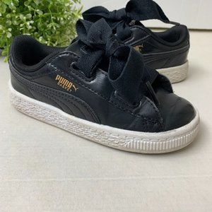 Puma Basket Heart Little Kid Girls Lace Up Sneakers Shoes US 10C Casual Black